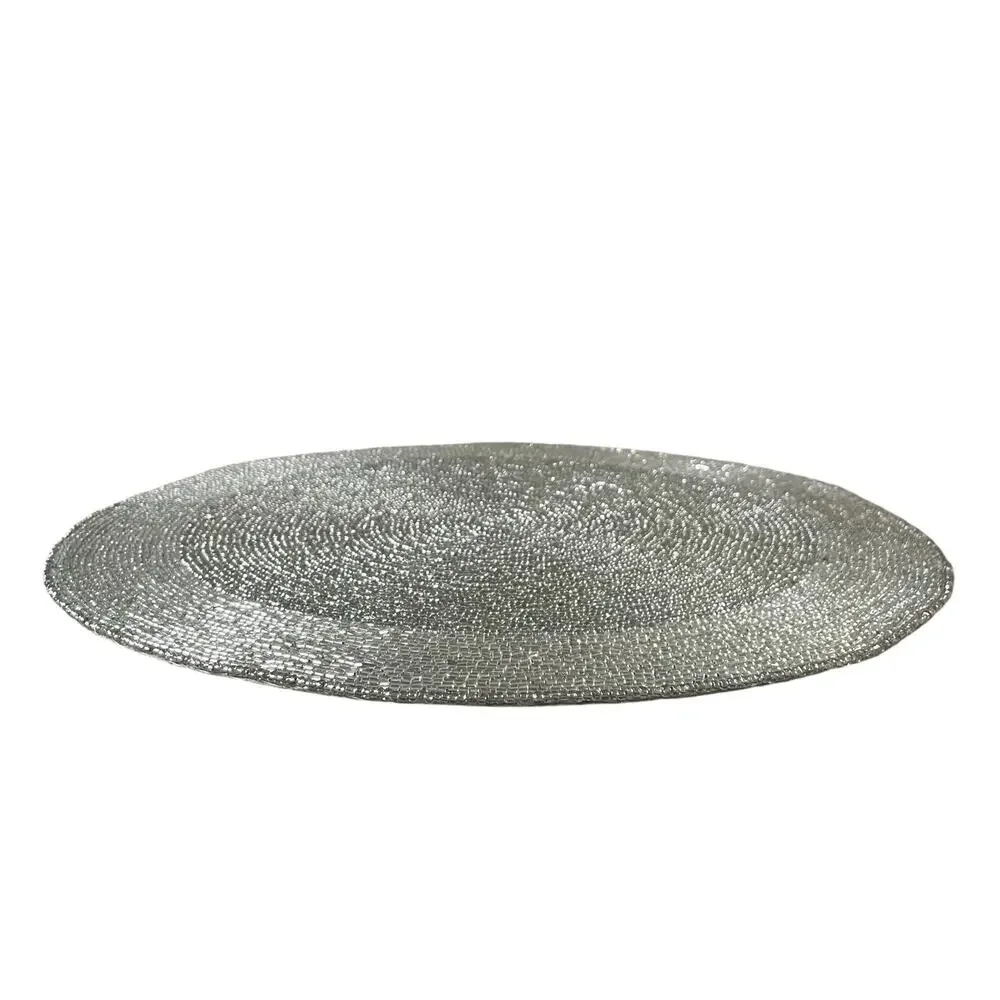 TIRAMISU Hand Beaded Placemat 15in Metallic SILVER Holiday Glam Decor New